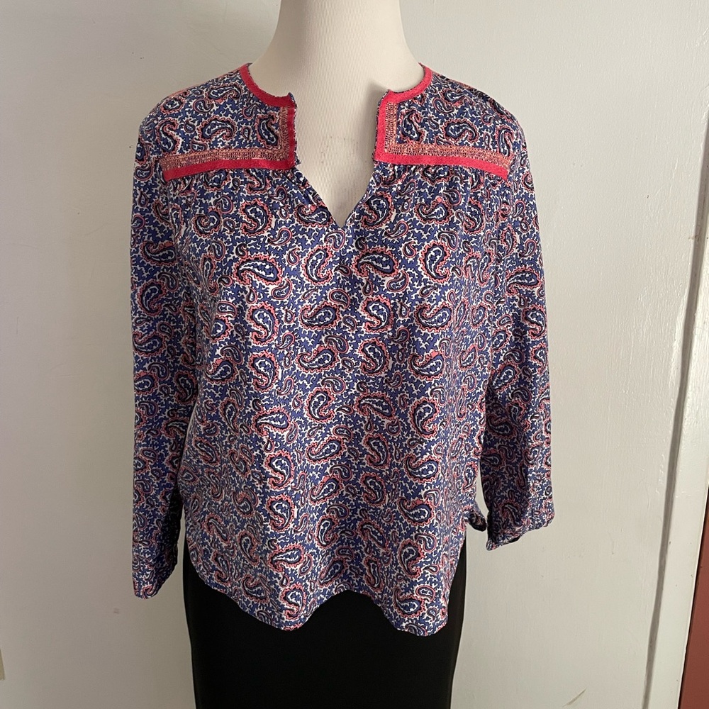 J. Crew Paisley Print Women's Top - Blue and Pink